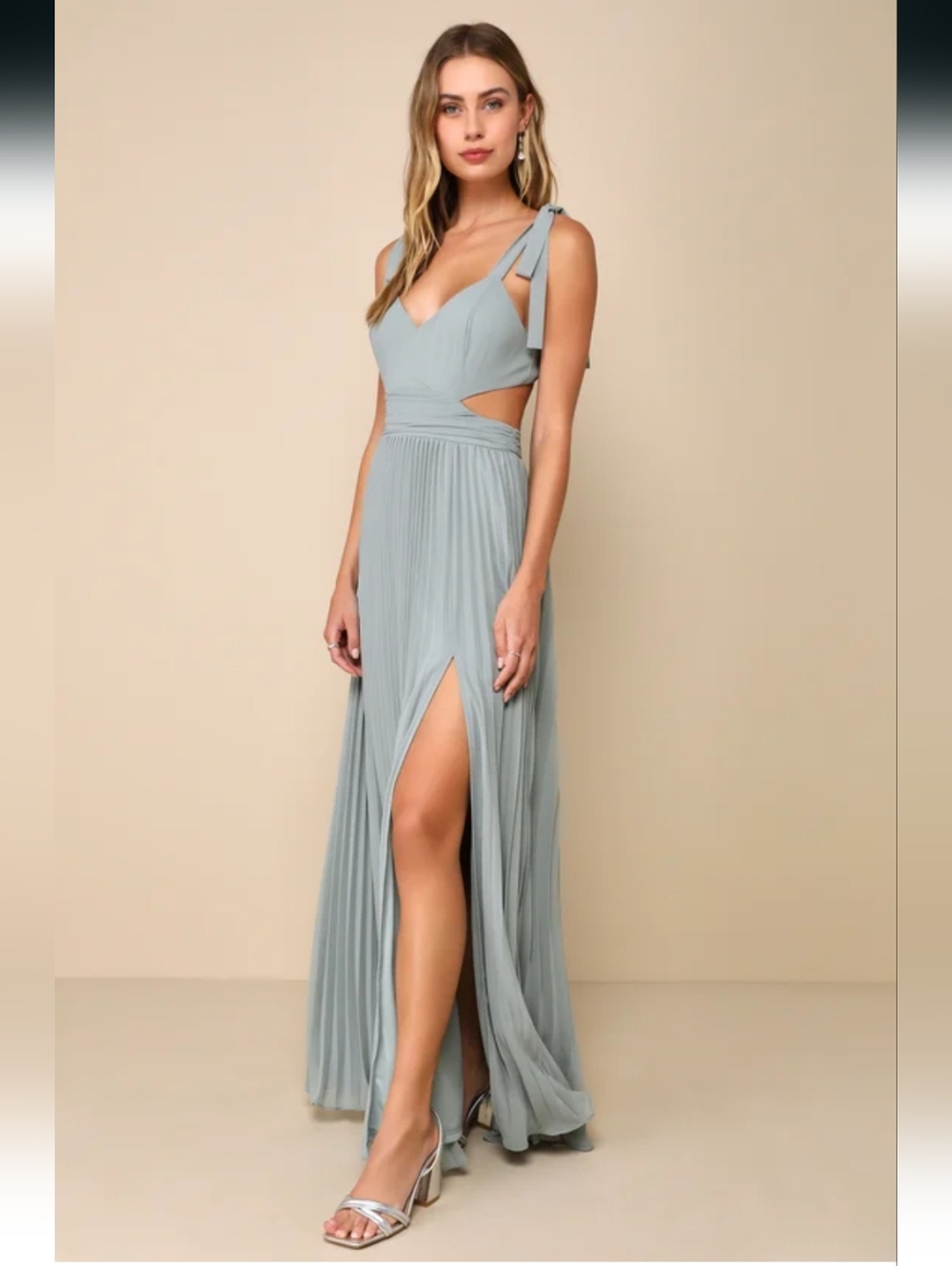 NWT Lulus Celebratory Allure Sage Green Pleated Backless Maxi Dress Size Small